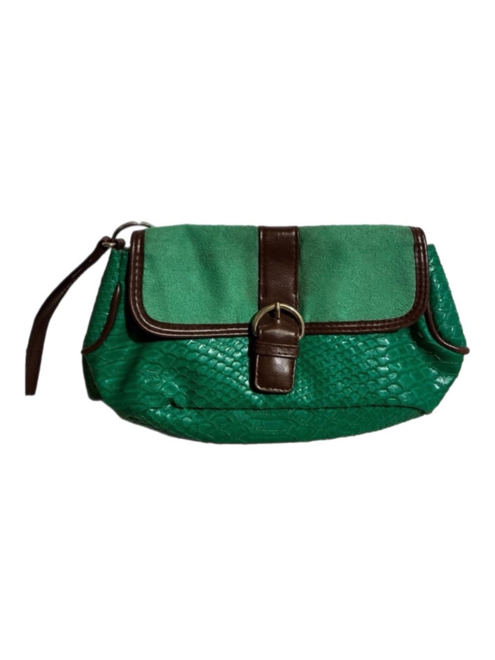 Elizabeth Arden Green Wristlet Clutch Faux Leather Embossed Snakeskin Goblincore